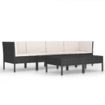 6-Piece Garden Lounge Set with Cushions Poly Rattan Wicker Outdoor Patio Furniture Black