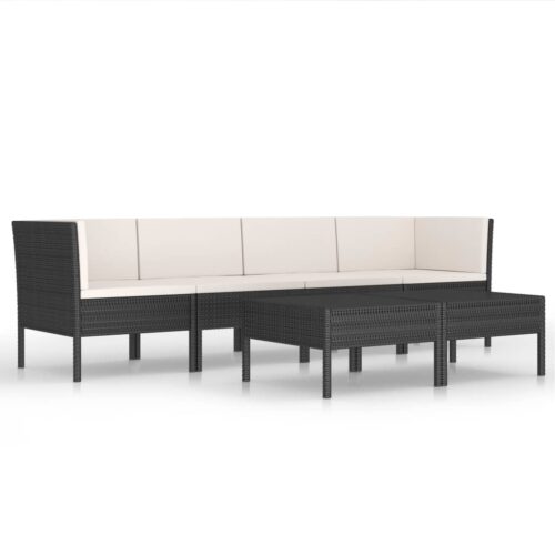 6-Piece Garden Lounge Set with Cushions Poly Rattan Wicker Outdoor Patio Furniture Black