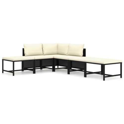 6-Piece Garden Lounge Set with Cushions Poly Rattan Wicker Outdoor Patio Furniture Black