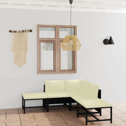 6-Piece Garden Lounge Set with Cushions Poly Rattan Wicker Outdoor Patio Furniture Black - Image 2