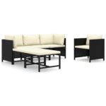 6-Piece Garden Lounge Set with Cushions Poly Rattan Wicker Outdoor Patio Furniture Black