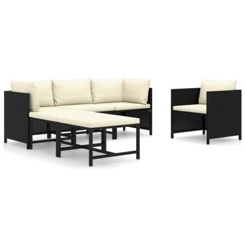 6-Piece Garden Lounge Set with Cushions Poly Rattan Wicker Outdoor Patio Furniture Black