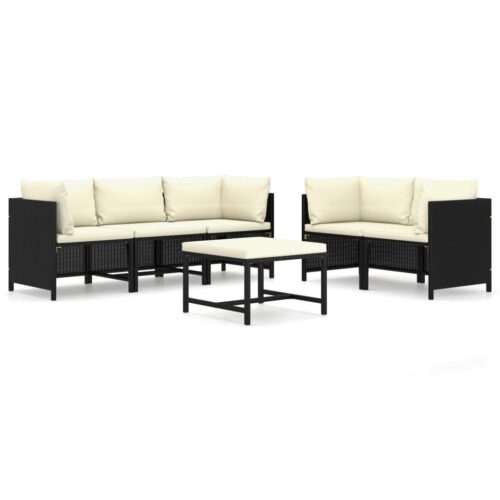 6-Piece Garden Lounge Set with Cushions Poly Rattan Wicker Outdoor Patio Furniture Black