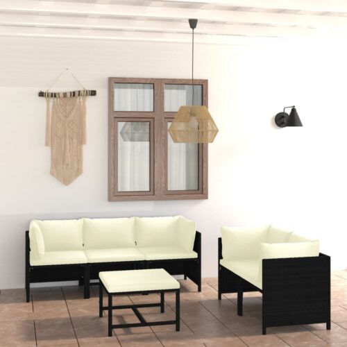 6-Piece Garden Lounge Set with Cushions Poly Rattan Wicker Outdoor Patio Furniture Black - Image 2