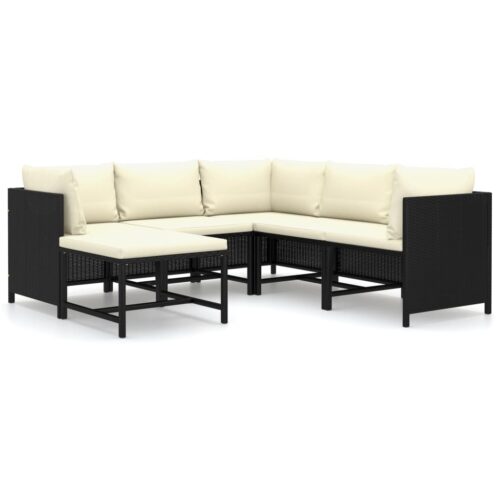 6-Piece Garden Lounge Set with Cushions Poly Rattan Wicker Outdoor Patio Furniture Black - Image 2