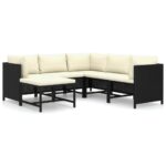 6-Piece Garden Lounge Set with Cushions Poly Rattan Wicker Outdoor Patio Furniture Black