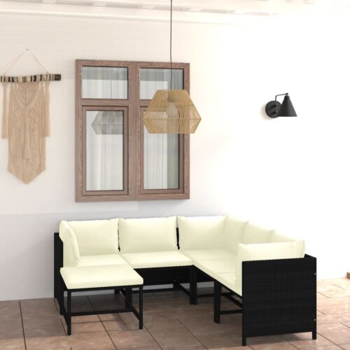 6-Piece Garden Lounge Set with Cushions Poly Rattan Wicker Outdoor Patio Furniture Black - Image 3