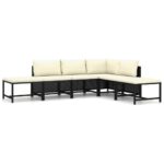 6-Piece Garden Lounge Set with Cushions Poly Rattan Wicker Outdoor Patio Furniture Black