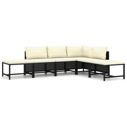 6-Piece Garden Lounge Set with Cushions Poly Rattan Wicker Outdoor Patio Furniture Black - Image 2