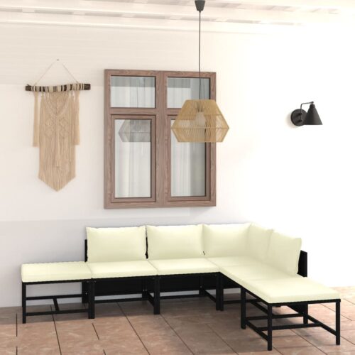 6-Piece Garden Lounge Set with Cushions Poly Rattan Wicker Outdoor Patio Furniture Black - Image 3