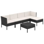6-Piece Garden Lounge Set with Cushions Poly Rattan Wicker Outdoor Patio Furniture Black