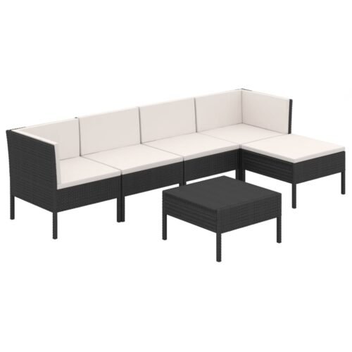 6-Piece Garden Lounge Set with Cushions Poly Rattan Wicker Outdoor Patio Furniture Black