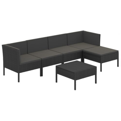 6-Piece Garden Lounge Set with Cushions Poly Rattan Wicker Outdoor Patio Furniture Black