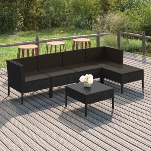 6-Piece Garden Lounge Set with Cushions Poly Rattan Wicker Outdoor Patio Furniture Black - Image 2