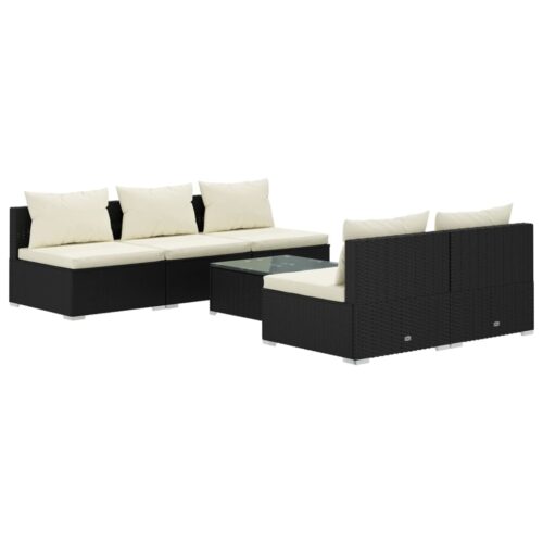 6-Piece Garden Lounge Set with Cushions Poly Rattan Wicker Outdoor Patio Furniture Black