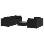 6-Piece Garden Lounge Set with Cushions Poly Rattan Wicker Outdoor Patio Furniture Black