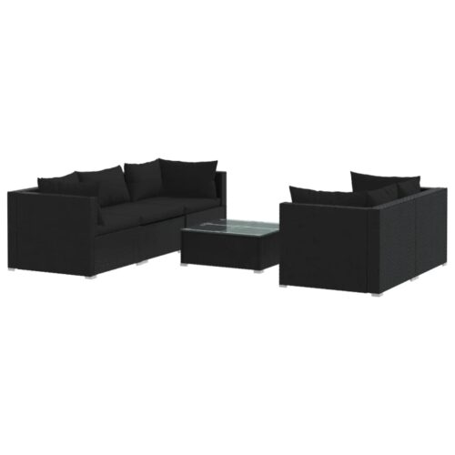 6-Piece Garden Lounge Set with Cushions Poly Rattan Wicker Outdoor Patio Furniture Black