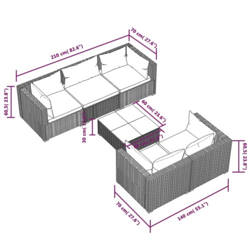 6-Piece Garden Lounge Set with Cushions Poly Rattan Wicker Outdoor Patio Furniture Black - Image 10