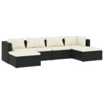6-Piece Garden Lounge Set with Cushions Poly Rattan Wicker Outdoor Patio Furniture Black
