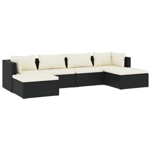 6-Piece Garden Lounge Set with Cushions Poly Rattan Wicker Outdoor Patio Furniture Black