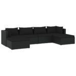 6-Piece Garden Lounge Set with Cushions Poly Rattan Wicker Outdoor Patio Furniture Black