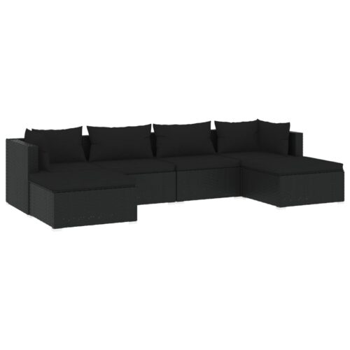 6-Piece Garden Lounge Set with Cushions Poly Rattan Wicker Outdoor Patio Furniture Black