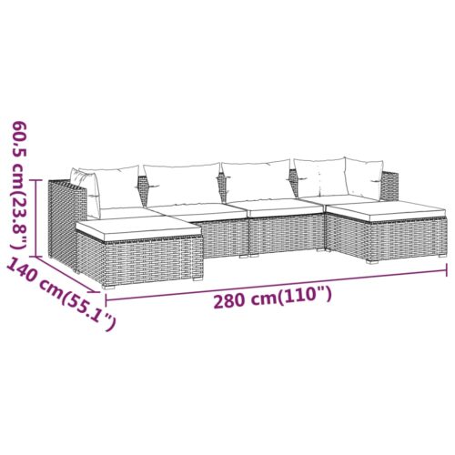 6-Piece Garden Lounge Set with Cushions Poly Rattan Wicker Outdoor Patio Furniture Black - Image 9