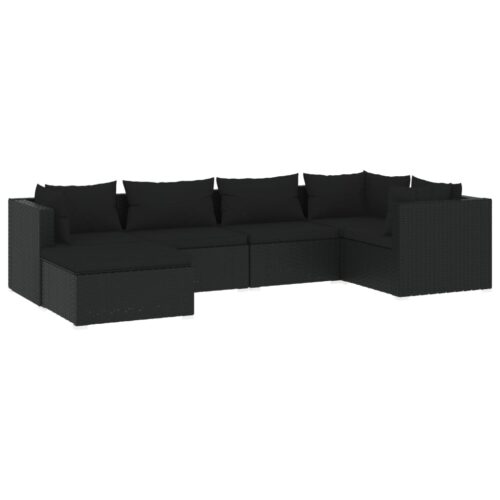 6-Piece Garden Lounge Set with Cushions Poly Rattan Wicker Outdoor Patio Furniture Black