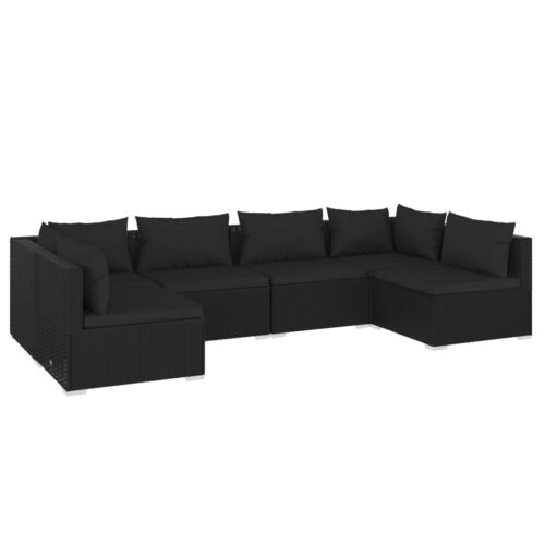 6-Piece Garden Lounge Set with Cushions Poly Rattan Wicker Outdoor Patio Furniture Black