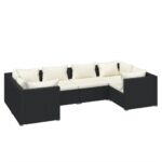 6-Piece Garden Lounge Set with Cushions Poly Rattan Wicker Outdoor Patio Furniture Black