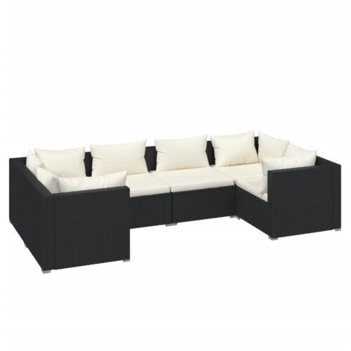 6-Piece Garden Lounge Set with Cushions Poly Rattan Wicker Outdoor Patio Furniture Black - Image 2