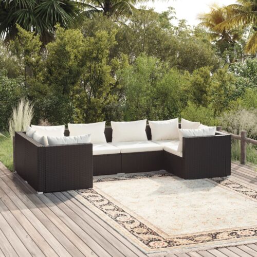 6-Piece Garden Lounge Set with Cushions Poly Rattan Wicker Outdoor Patio Furniture Black - Image 3