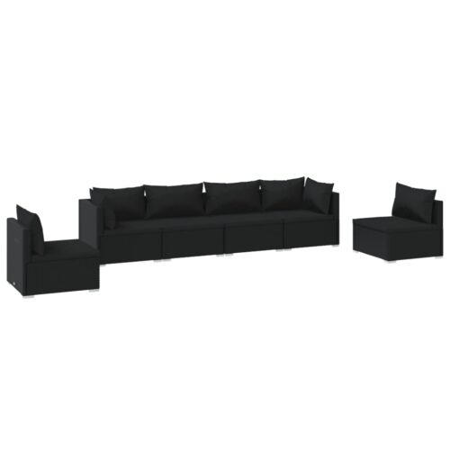 6-Piece Garden Lounge Set with Cushions Poly Rattan Wicker Outdoor Patio Furniture Black