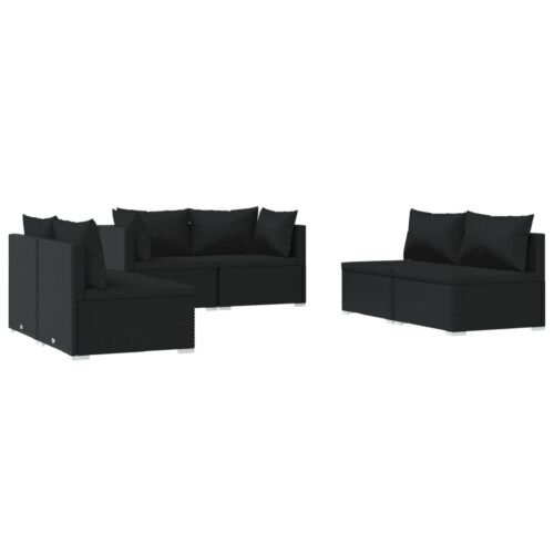 6-Piece Garden Lounge Set with Cushions Poly Rattan Wicker Outdoor Patio Furniture Black