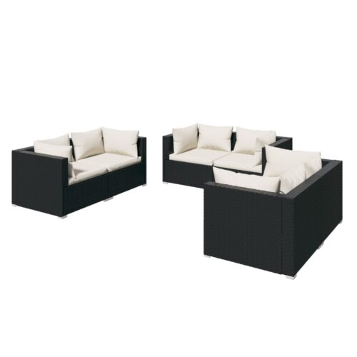 6-Piece Garden Lounge Set with Cushions Poly Rattan Wicker Outdoor Patio Furniture Black