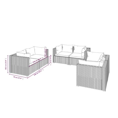 6-Piece Garden Lounge Set with Cushions Poly Rattan Wicker Outdoor Patio Furniture Black - Image 5