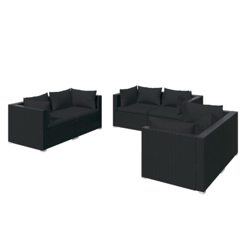 6-Piece Garden Lounge Set with Cushions Poly Rattan Wicker Outdoor Patio Furniture Black