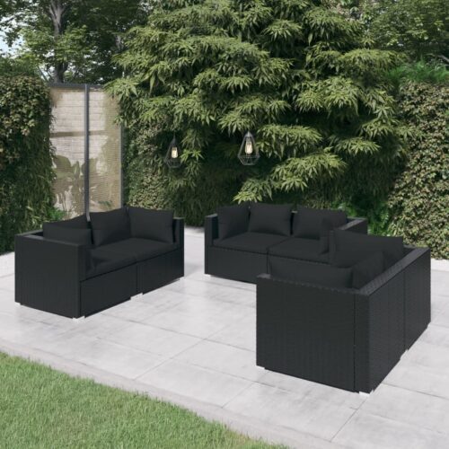 6-Piece Garden Lounge Set with Cushions Poly Rattan Wicker Outdoor Patio Furniture Black - Image 2