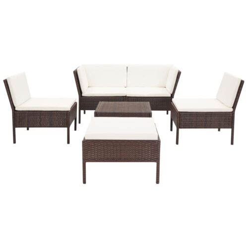 6-Piece Garden Lounge Set with Cushions Poly Rattan Wicker Outdoor Patio Furniture Brown