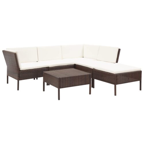 6-Piece Garden Lounge Set with Cushions Poly Rattan Wicker Outdoor Patio Furniture Brown - Image 2
