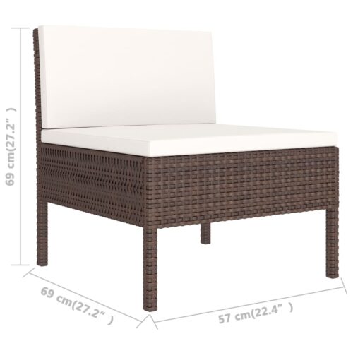 6-Piece Garden Lounge Set with Cushions Poly Rattan Wicker Outdoor Patio Furniture Brown - Image 7