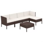 6-Piece Garden Lounge Set with Cushions Poly Rattan Wicker Outdoor Patio Furniture Brown