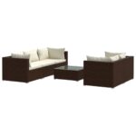 6-Piece Garden Lounge Set with Cushions Poly Rattan Wicker Outdoor Patio Furniture Brown