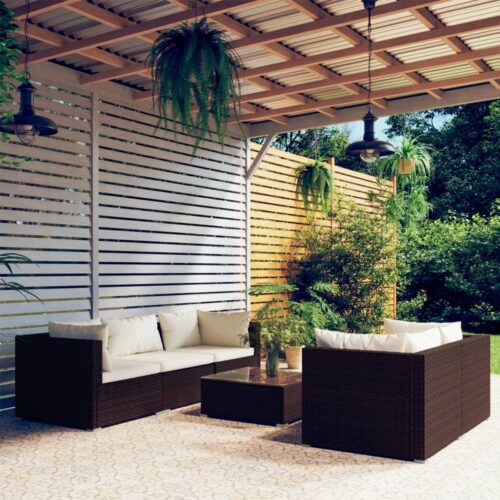 6-Piece Garden Lounge Set with Cushions Poly Rattan Wicker Outdoor Patio Furniture Brown - Image 2