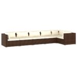 6-Piece Garden Lounge Set with Cushions Poly Rattan Wicker Outdoor Patio Furniture Brown