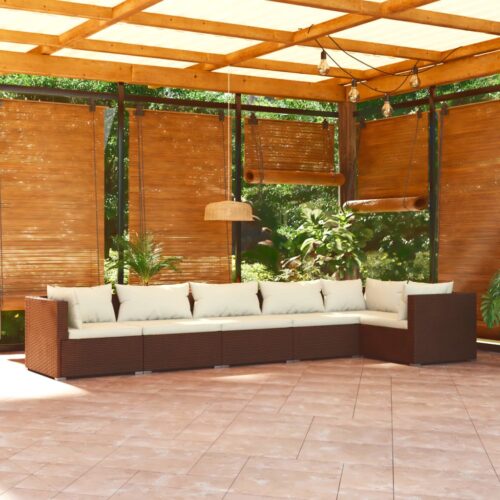 6-Piece Garden Lounge Set with Cushions Poly Rattan Wicker Outdoor Patio Furniture Brown - Image 2