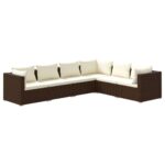 6-Piece Garden Lounge Set with Cushions Poly Rattan Wicker Outdoor Patio Furniture Brown