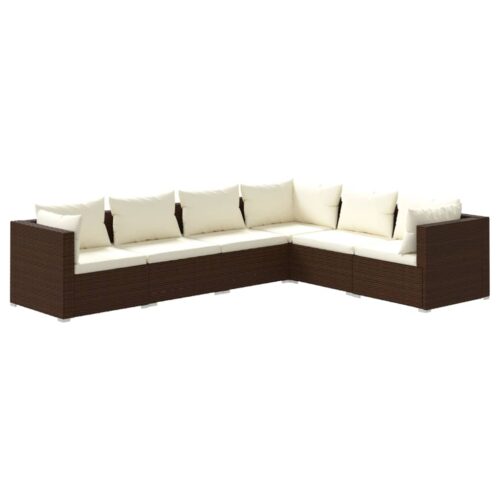 6-Piece Garden Lounge Set with Cushions Poly Rattan Wicker Outdoor Patio Furniture Brown
