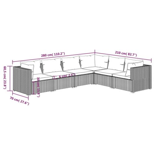 6-Piece Garden Lounge Set with Cushions Poly Rattan Wicker Outdoor Patio Furniture Brown - Image 5