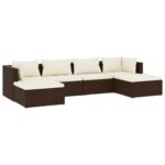 6-Piece Garden Lounge Set with Cushions Poly Rattan Wicker Outdoor Patio Furniture Brown